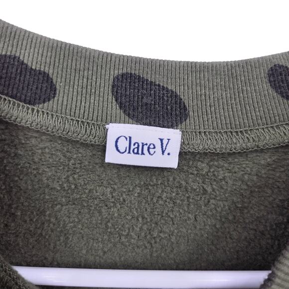 CLARE V. MEDIUM COTTON DALMATION ANIMAL PRINT CREW NECK FLEECE SWEATER - Picture 2 of 6